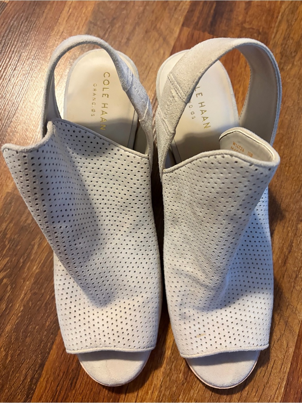 Cole Haan Perforated Suede Slingback Peep-Toe Mules - Light Beige
